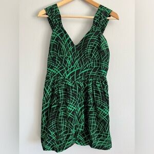 A is For Audrey Mini Wrap Double Deep V Slip Dress Size S Green & Black Printed
